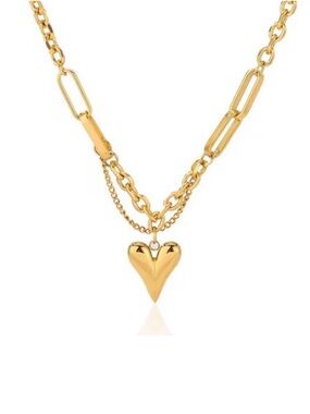 18K Gold Plated  Heart Pendant Chain Necklace - Women's Jewelry